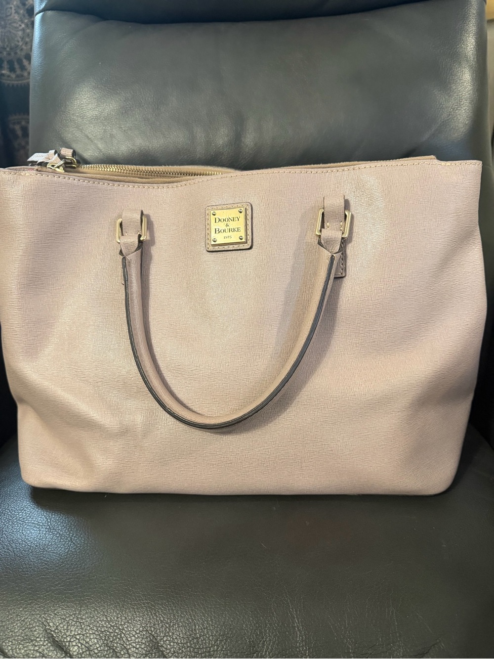 Dooney & Bourke Blush Beige Saffiano Leather Tote with Gold Plaque